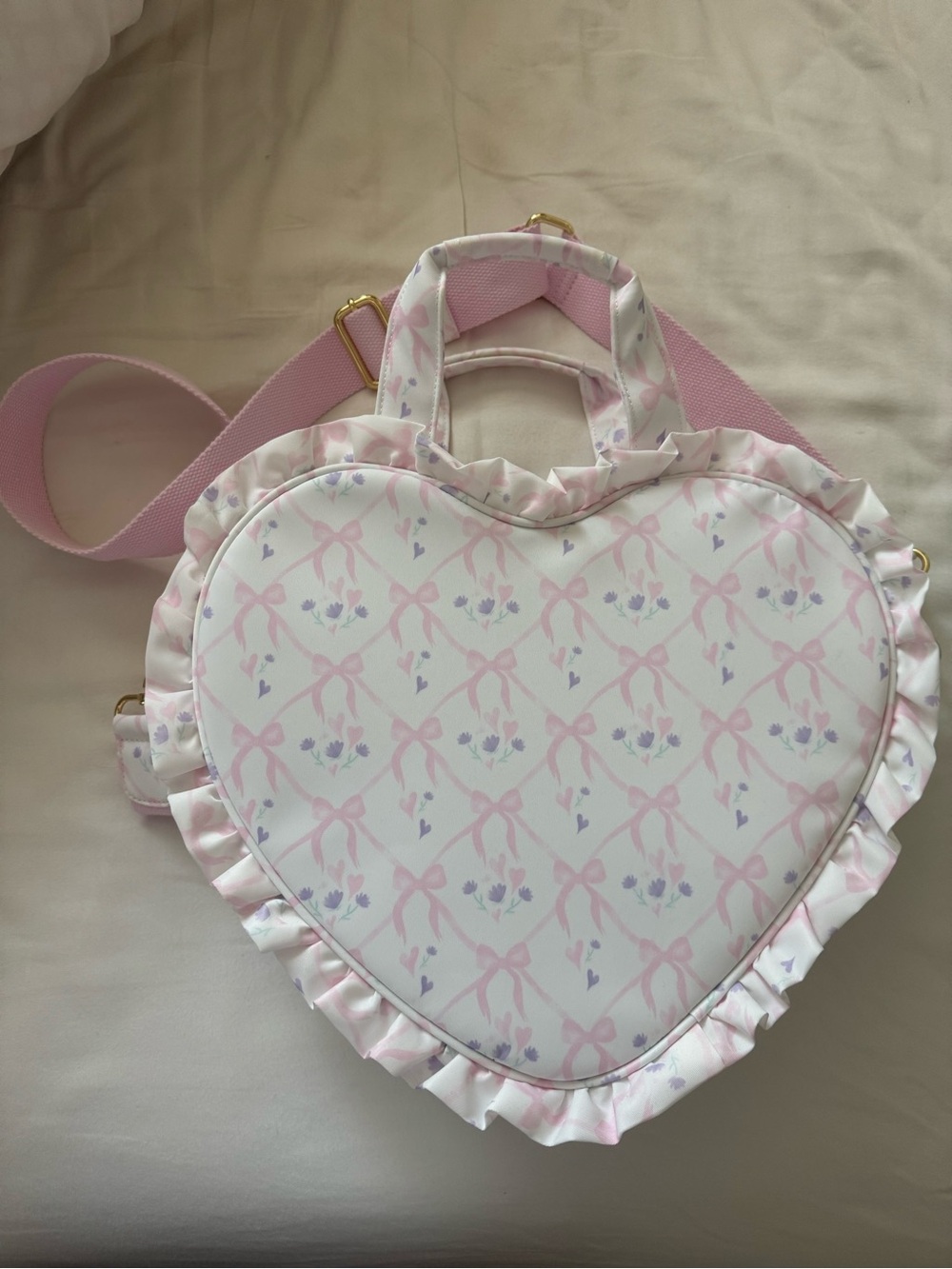 Stoney Clover Lane Pink Heart-Print Ruffle Crossbody